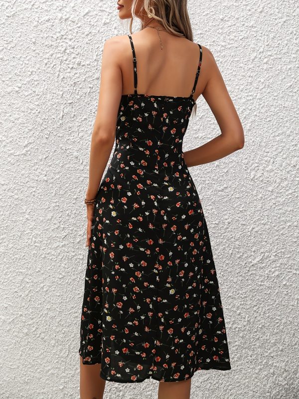 Polka Dot Summer Suspender Dress with Sexy Side Split - Image 4