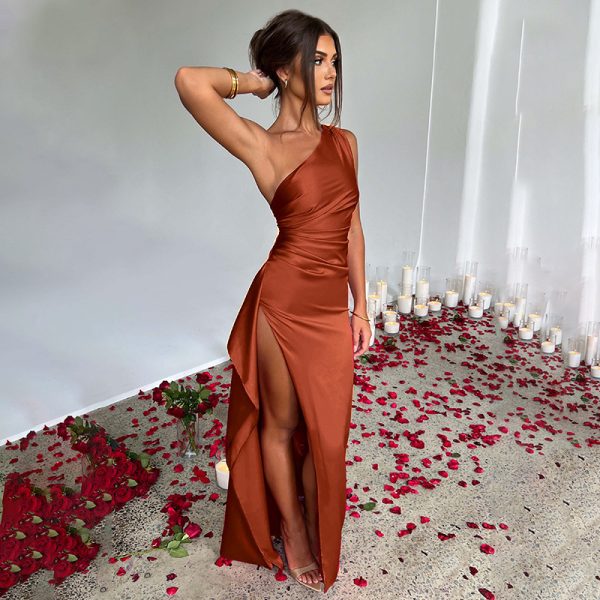 Sexy One-Shoulder Backless Slit Satin Dress – Elegant Summer Slim-Fit Evening Dress for Women - Image 6