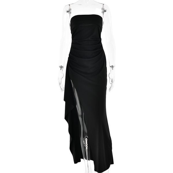 Elegant Strapless Split Long Dress – Summer Pleated Bridesmaid & Party Wear - Image 2