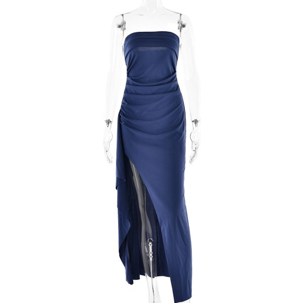 Elegant Strapless Split Long Dress – Summer Pleated Bridesmaid & Party Wear - Image 8