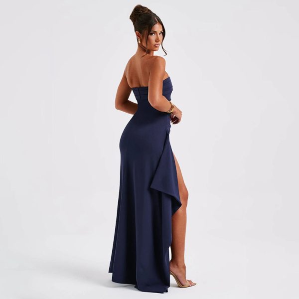 Elegant Strapless Split Long Dress – Summer Pleated Bridesmaid & Party Wear - Image 7