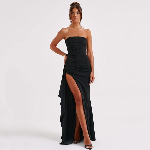 Elegant Strapless Split Long Dress – Summer Pleated Bridesmaid & Party Wear - Image 10
