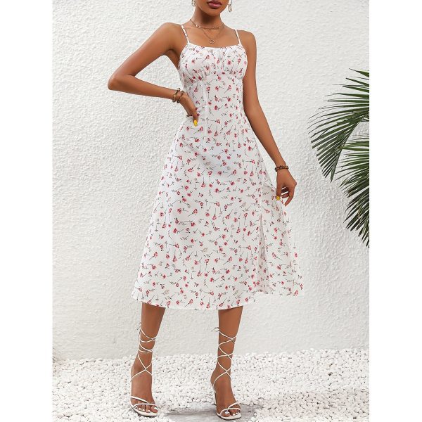 Polka Dot Summer Suspender Dress with Sexy Side Split - Image 5