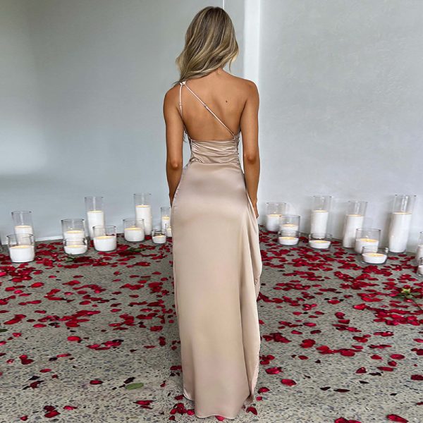 Sexy One-Shoulder Backless Slit Satin Dress – Elegant Summer Slim-Fit Evening Dress for Women - Image 4