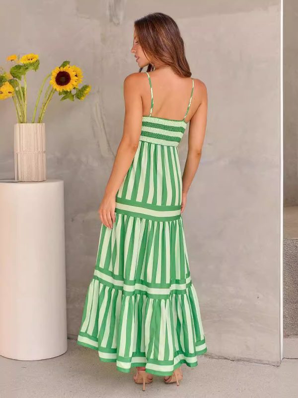Summer Striped Suspender Maxi Dress with Pockets – Square Neck & Backless Design - Image 7