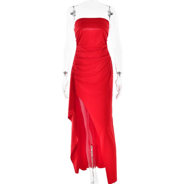 Elegant Strapless Split Long Dress – Summer Pleated Bridesmaid & Party Wear - Image 4